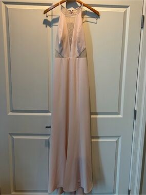Aidan by Aidan Mattox Blush Pink Sleeveless High Neck Lace Cutout Gown-size 6